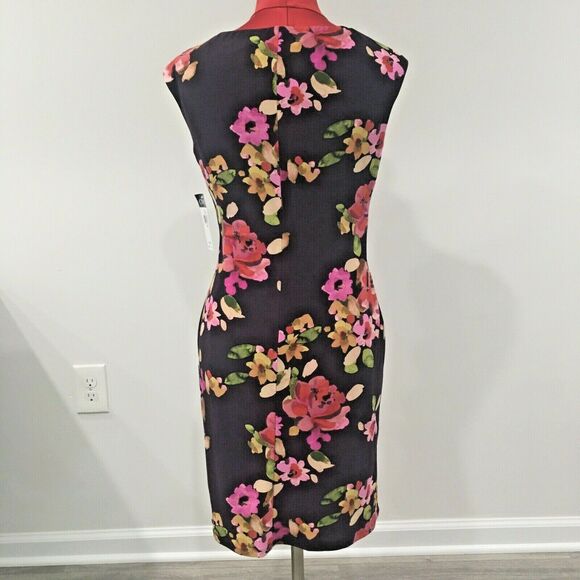 NWT Chaps faux wrap style dress Petite S purple pink floral stretch sleeveless - Picture 6 of 6